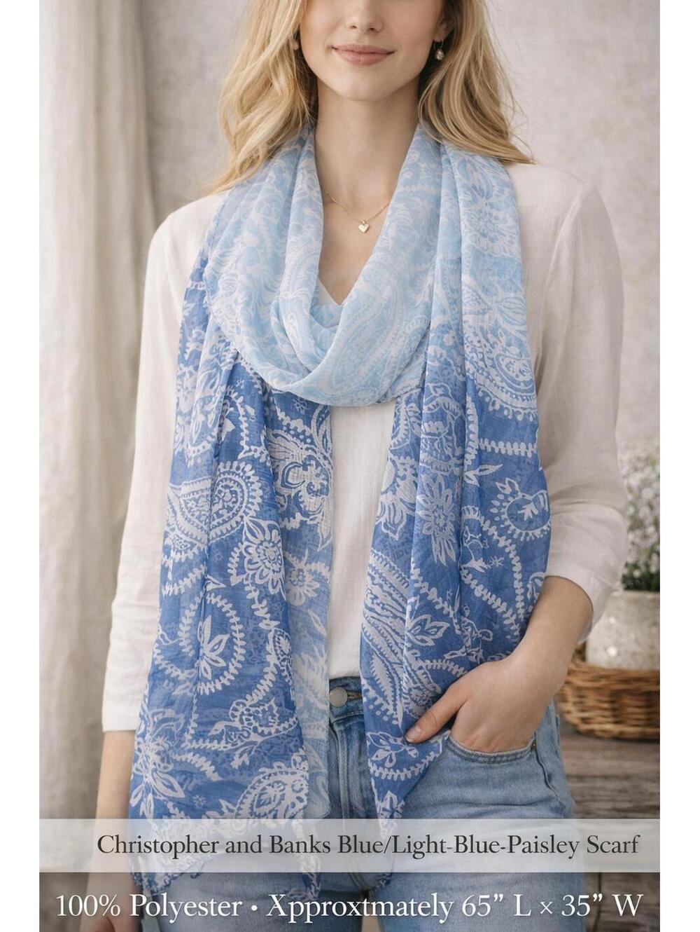 Christopher and Banks Blue/Light Blue Paisley Pattern Lightweight Scarf
